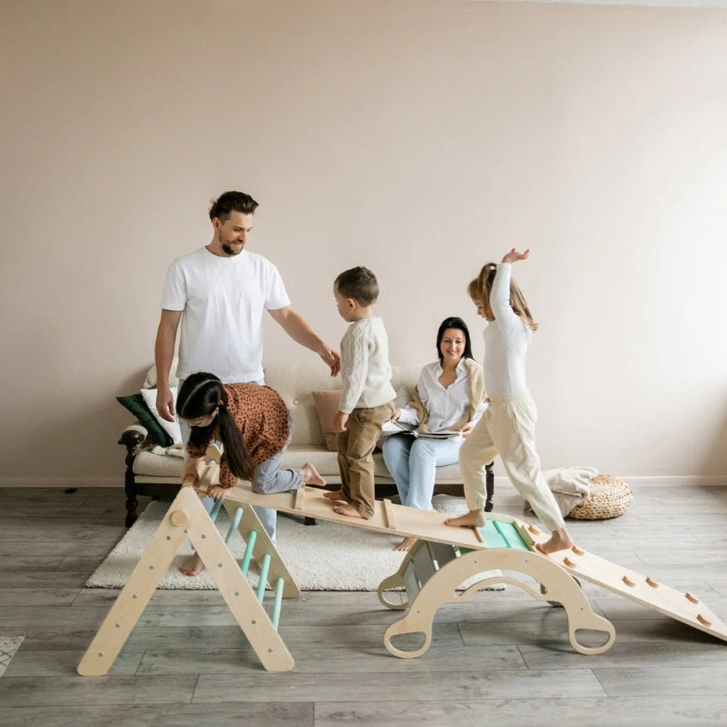 Kletterdreieck und Bogenwippe + 2x Rutsche SET | Mint - Juniorito