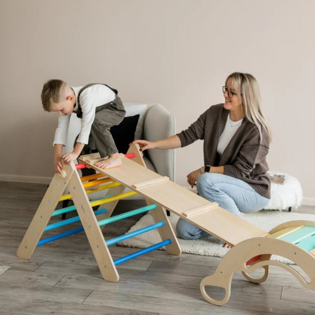 Kletterdreieck und Bogenwippe + Rutsche SET | Bunt - Juniorito