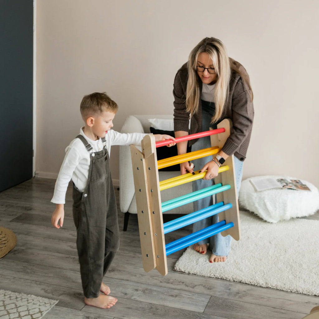 Kletterdreieck und Bogenwippe + Rutsche SET | Bunt - Juniorito