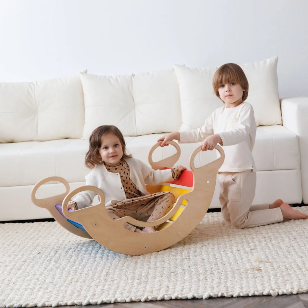 Kletterdreieck und Bogenwippe + Rutsche SET | Bunt - Juniorito