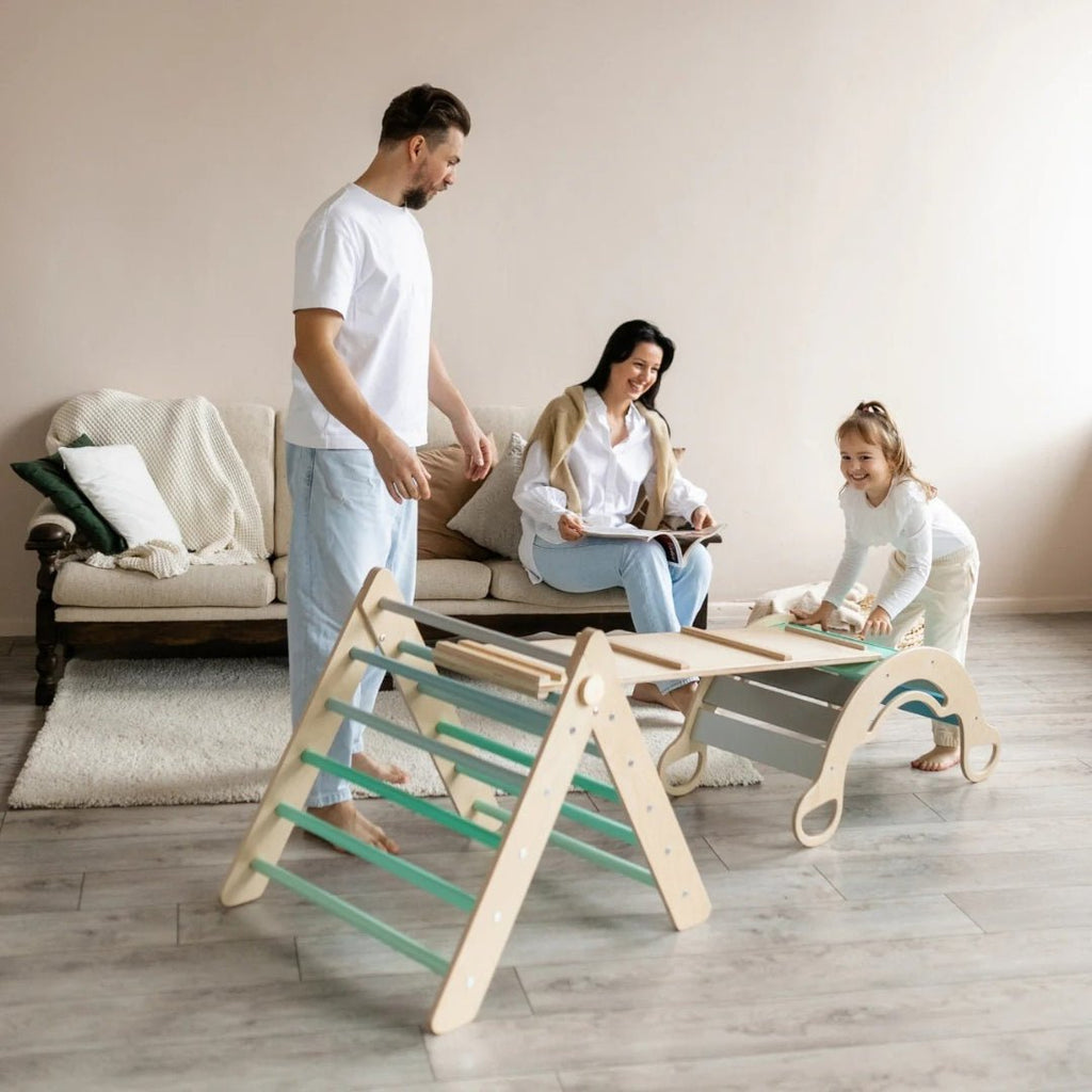 Kletterdreieck und Bogenwippe + Rutsche SET | Mint - Juniorito