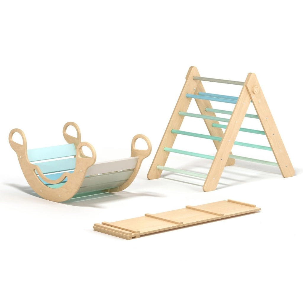 Kletterdreieck und Bogenwippe + Rutsche SET | Mint - Juniorito