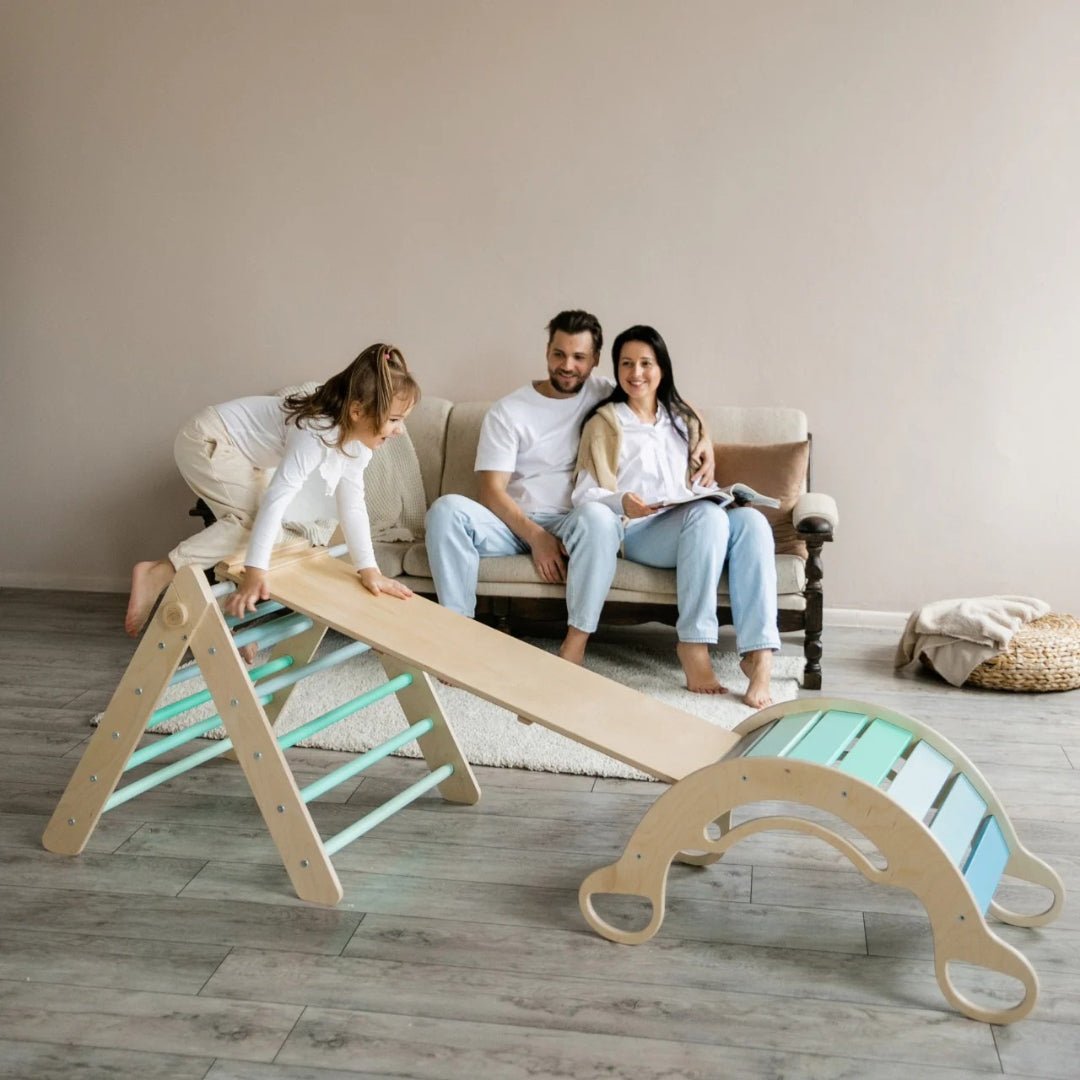 Kletterdreieck und Bogenwippe + Rutsche SET | Mint - Juniorito