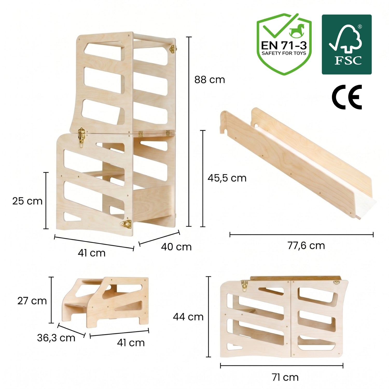 var:klarlack-lernturm / var:klarlack-lernturm-rutsche / var:klarlack-lernturm-hocker / var:klarlack-lernturm-rutsche-hocker / Streifen-Design Lernturm mit Tischfunktion und Zubehör