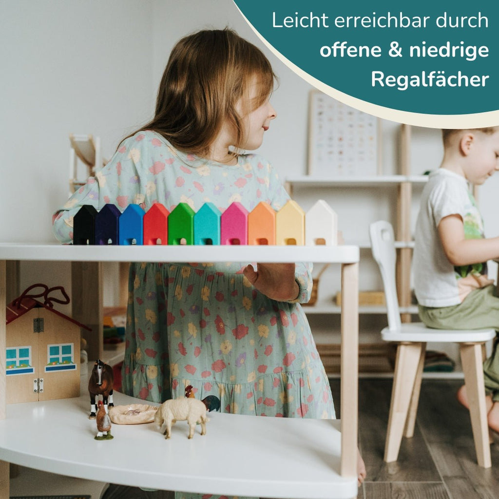 Modulares Bogenregal für Kinder | MODURA - Weiße Farbe + Klares Öl - 3 Etagen | 56 x 120 x 85 cm - Juniorito