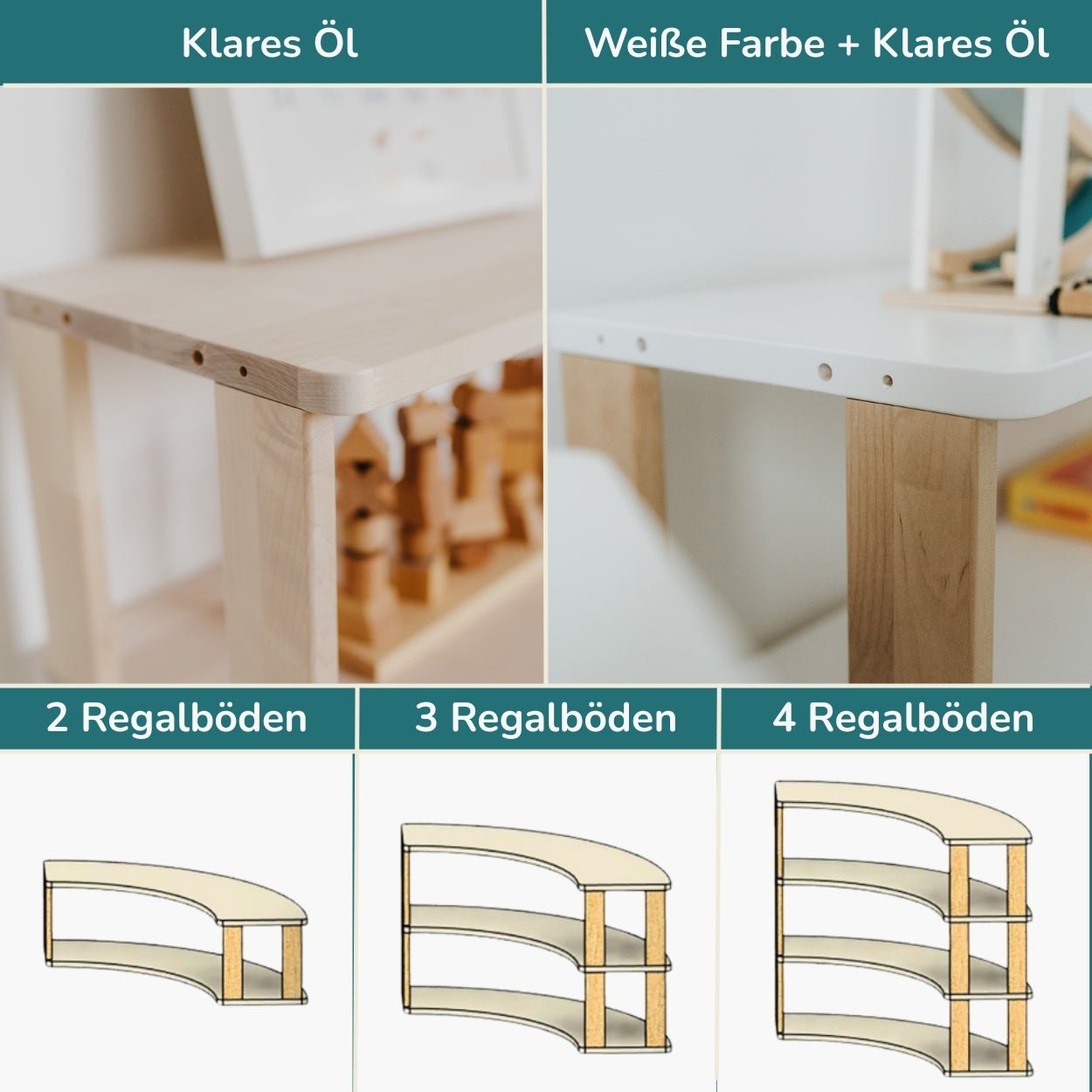 Modulares Bogenregal für Kinder | MODURA - Weiße Farbe + Klares Öl - 3 Etagen | 56 x 120 x 85 cm - Juniorito