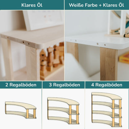 Modulares Bogenregal für Kinder | MODURA - Weiße Farbe + Klares Öl - 3 Etagen | 56 x 120 x 85 cm - Juniorito