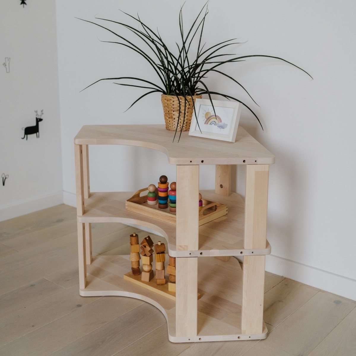 Modulares Eckregal für Kinder | 'MODURA' Kollektion - 3 Etagen (Höhe: 56 cm) - Unbehandeltes Holz - Juniorito