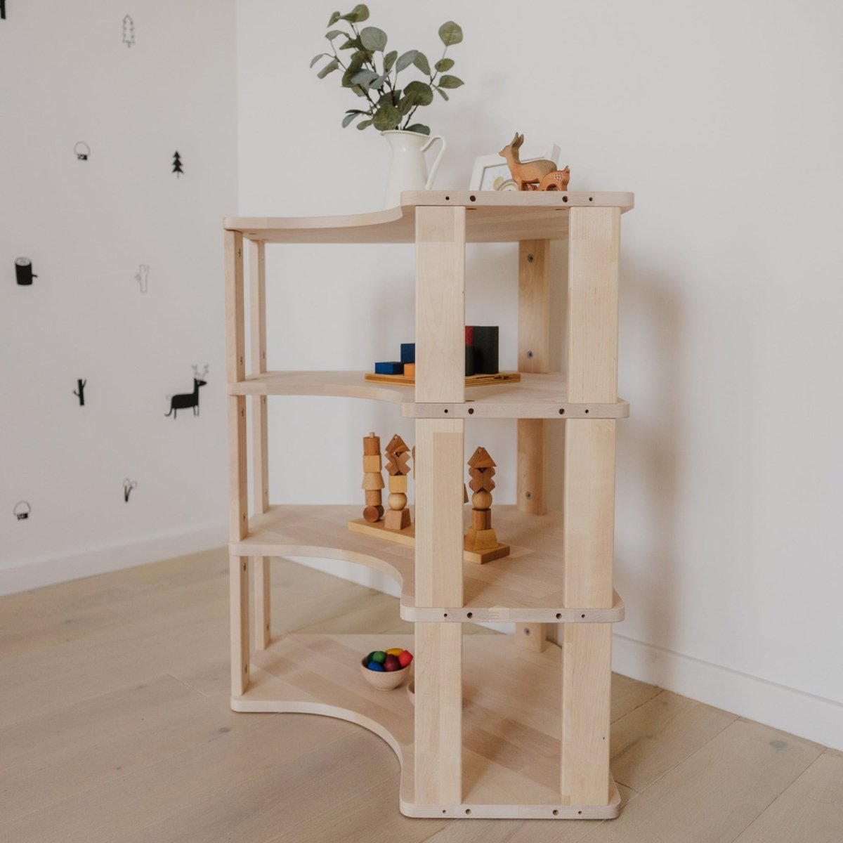 Modulares Eckregal für Kinder | 'MODURA' Kollektion - 4 Etagen (Höhe: 83 cm) - Unbehandeltes Holz - Juniorito