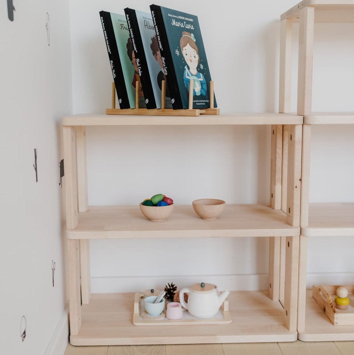 Modulares Kinderregal - Mini | 'MODURA' Kollektion - 3 Etagen (Höhe: 56 cm) - Unbehandeltes Holz - Juniorito