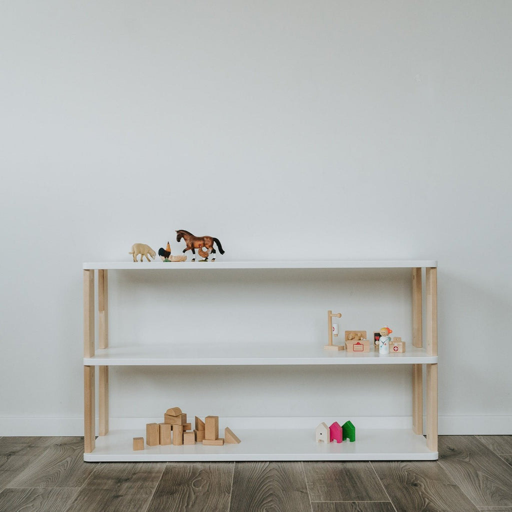 Modulares Kinderregal | MODURA - 2 Etagen | 29 x 100 x 30 cm - Weiß + Klares Öl - Juniorito