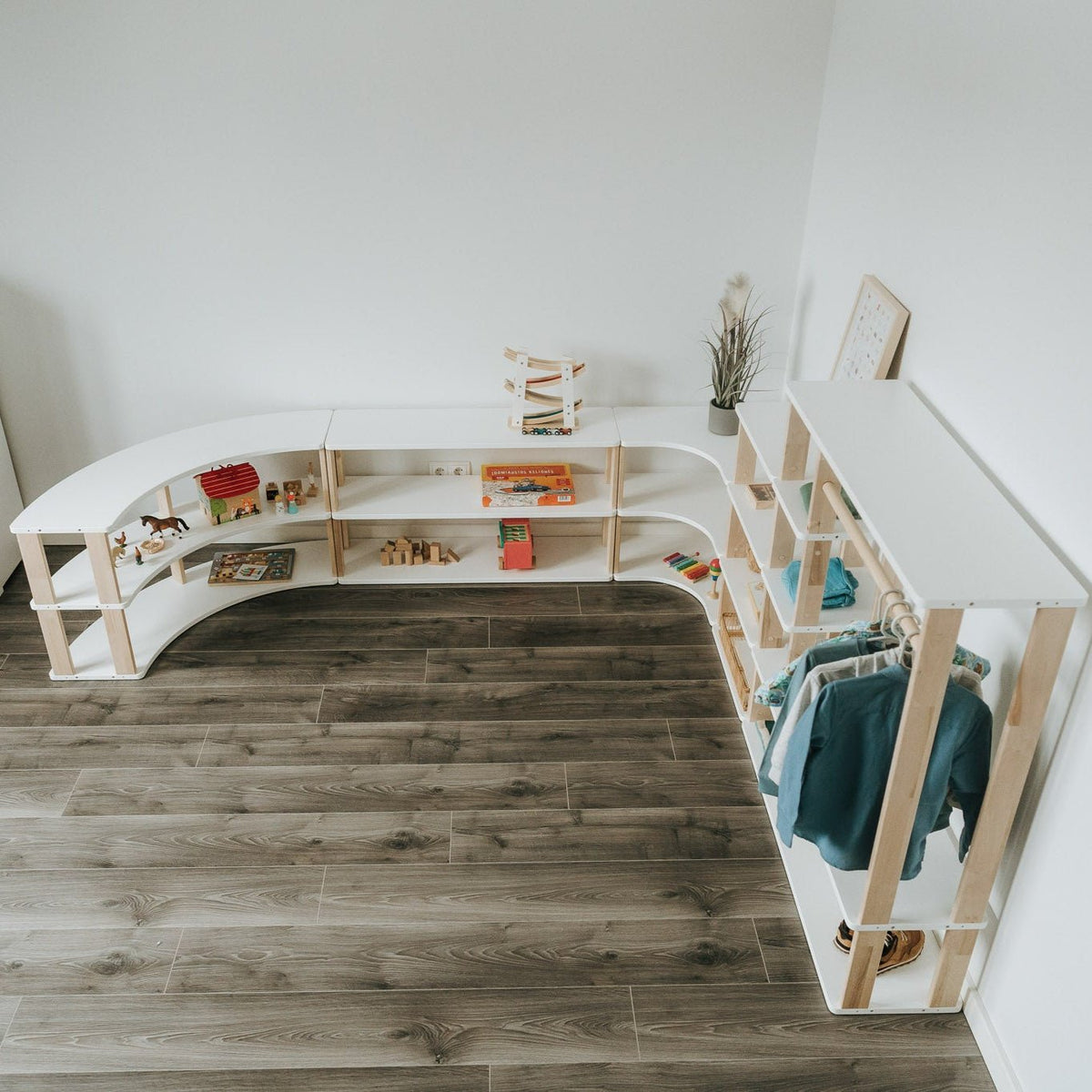 Modulares Kinderregal | MODURA - 3 Etagen | 56 x 100 x 30 cm - Weiß + Klares Öl - Juniorito