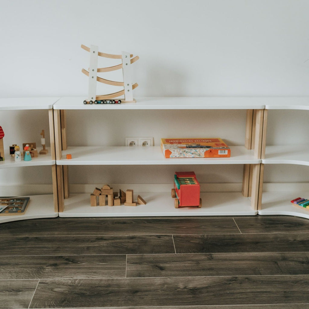 Modulares Kinderregal | MODURA - Weiße Farbe + Klares Öl - 2 Böden | 29 x 100 x 30 cm - Juniorito