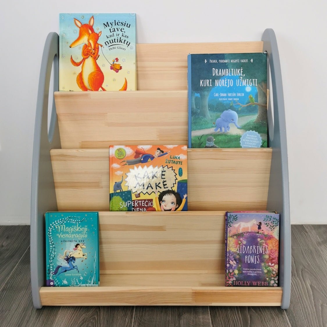 Montessori Bücherregal | HARMONIA - Grau + Klares Öl - 57 x 54 x 37 cm (M) - Juniorito