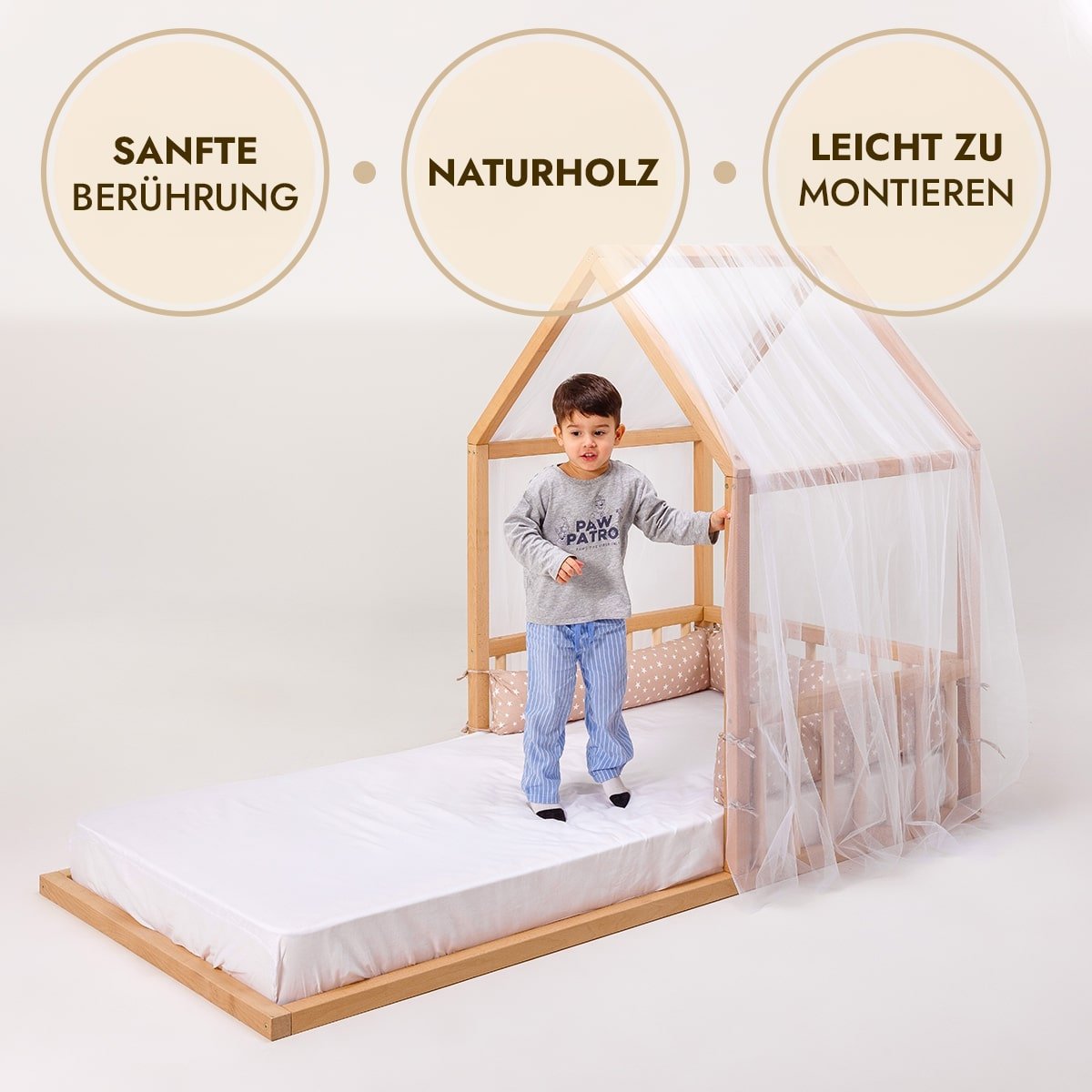 Montessori Bett aus Hartholz – 190x90 cm