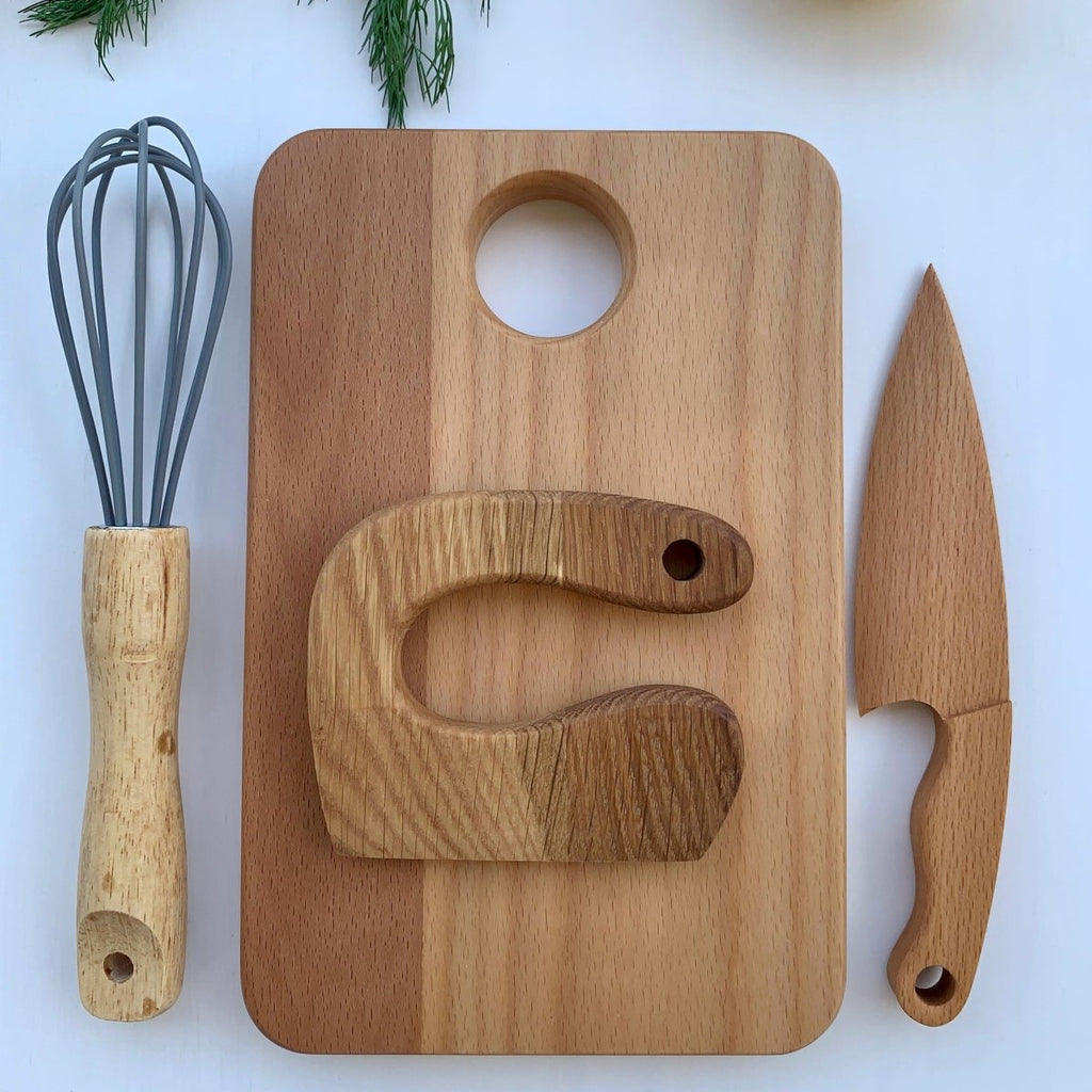 Montessori Kindermessser, Schneebesen & Schneidebrett SET - ohne Gravur - Juniorito