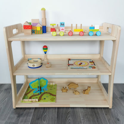 Montessori Spielzeugregal | HARMONIA - Weiß + klares Öl - 57 x 71 x 37 cm (Klein) - Juniorito