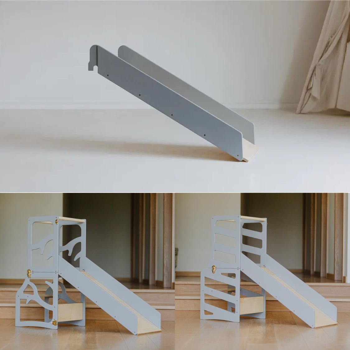 Rutsche Add - On für Lerntürme (Baum - /Streifen - Design) - Grau - Juniorito