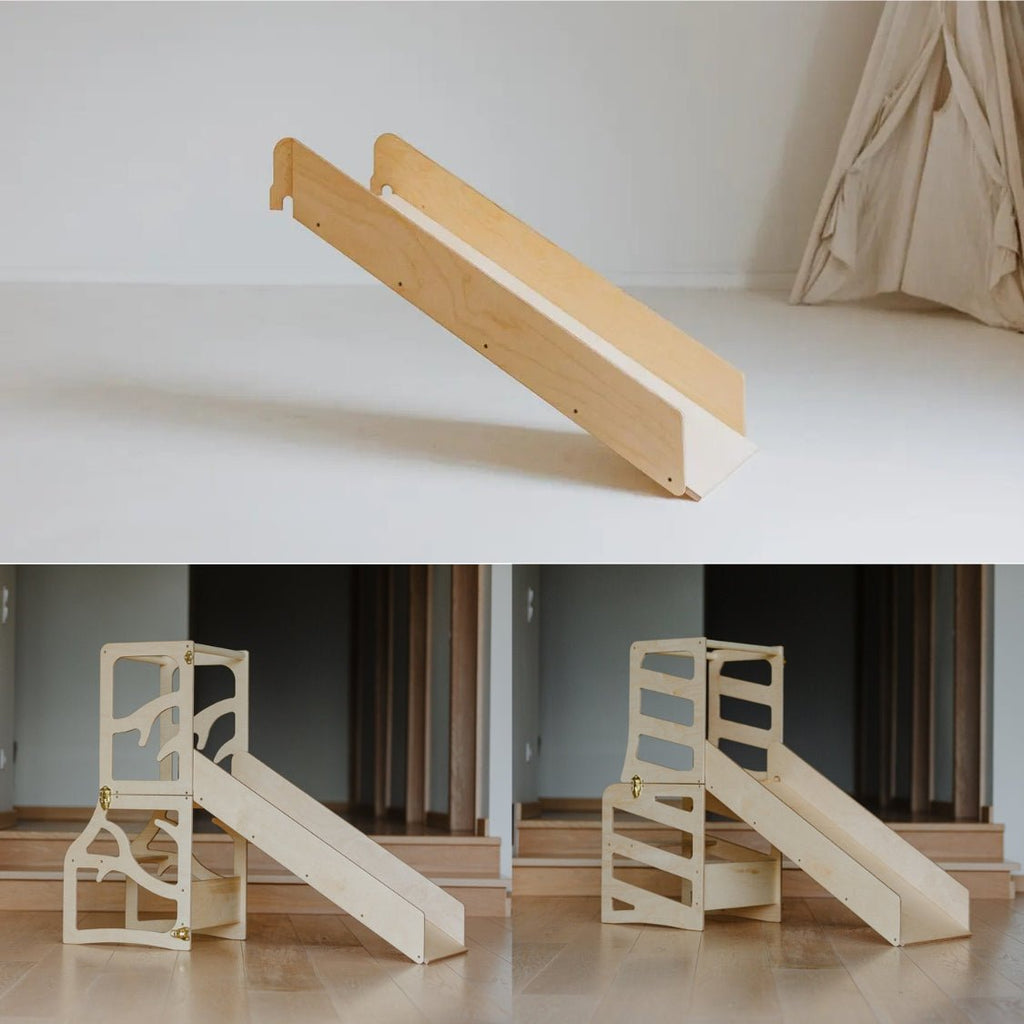 Rutsche Add - On für Lerntürme (Baum - /Streifen - Design) - Klarlack - Juniorito