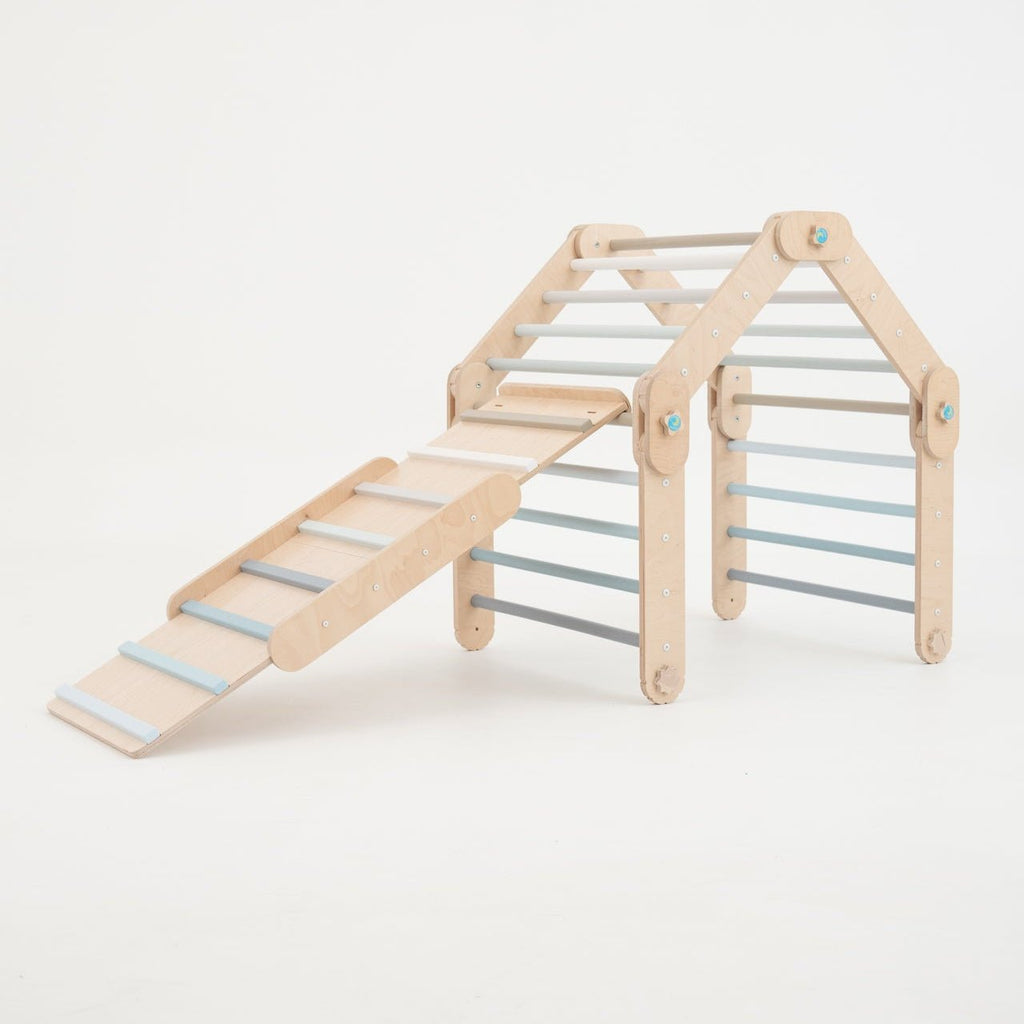 Verstellbares Kletterdreieck mit 2in1 - Rutsche | Blau - mit Sprossen - Juniorito