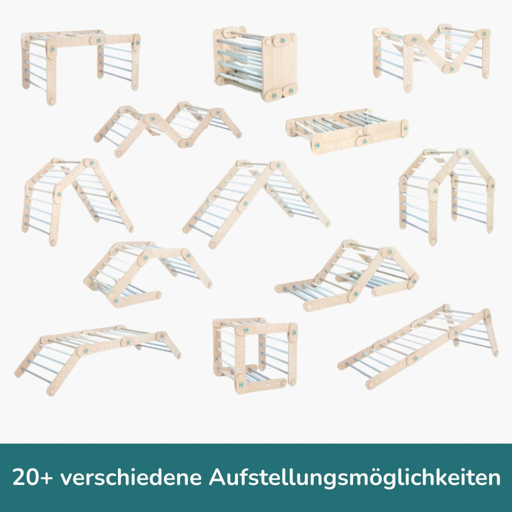 Verstellbares Kletterdreieck mit 2in1 - Rutsche | Blau - mit Sprossen - Juniorito