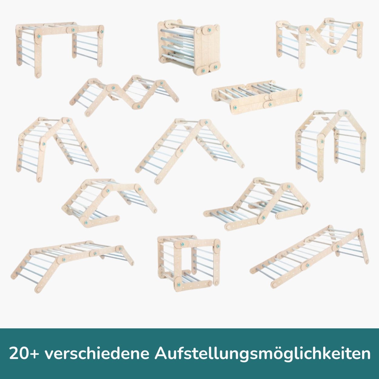 Verstellbares Kletterdreieck mit 2in1 - Rutsche | Blau - mit Sprossen - Juniorito