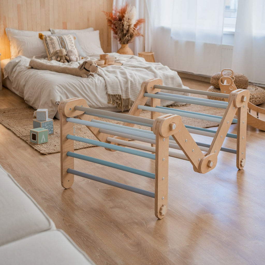 Verstellbares Kletterdreieck mit 2in1 - Rutsche | Blau - mit Sprossen - Juniorito