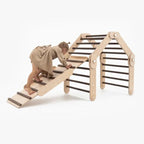 Verstellbares Kletterdreieck mit 2in1 - Rutsche | Braun - mit Sprossen - Juniorito