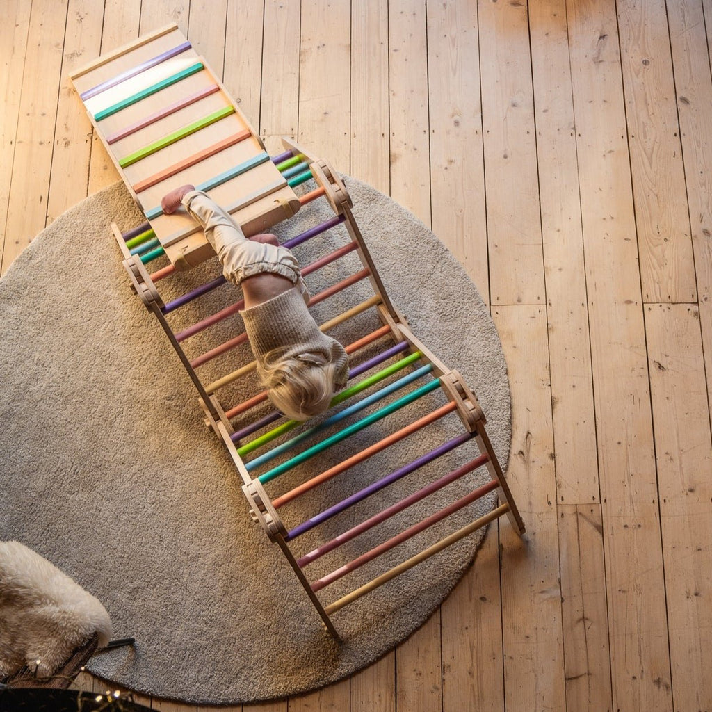 Verstellbares Kletterdreieck mit 2in1 - Rutsche | Bunt - mit Sprossen - Juniorito