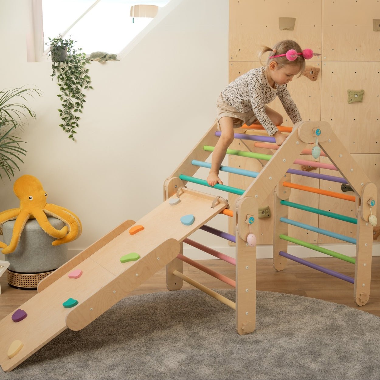 Verstellbares Kletterdreieck mit 2in1 - Rutsche | Bunt - mit Sprossen - Juniorito