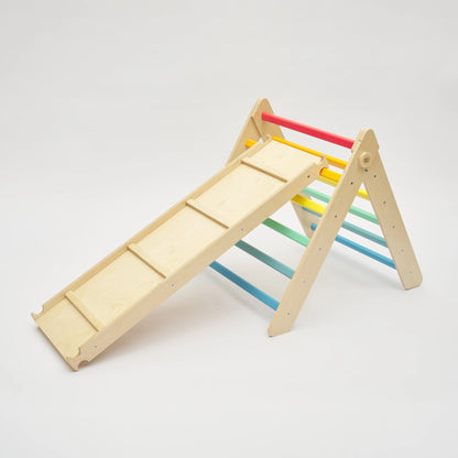 Kletterdreieck und Bogenwippe + Rutsche SET | Bunt