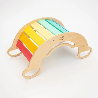 Kletterdreieck und Bogenwippe + Rutsche SET | Bunt