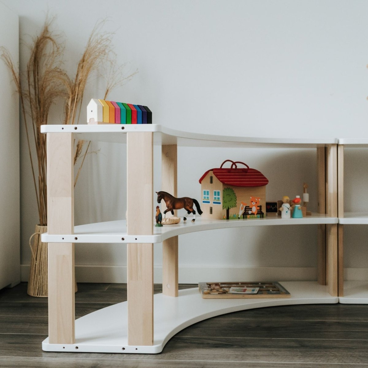 Modulares Bogenregal für Kinder | 'MODURA' Kollektion - 2 Etagen (Höhe: 29 cm) - Unbehandeltes Holz - Juniorito