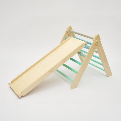 Kletterdreieck und Bogenwippe + Rutsche SET | Mint