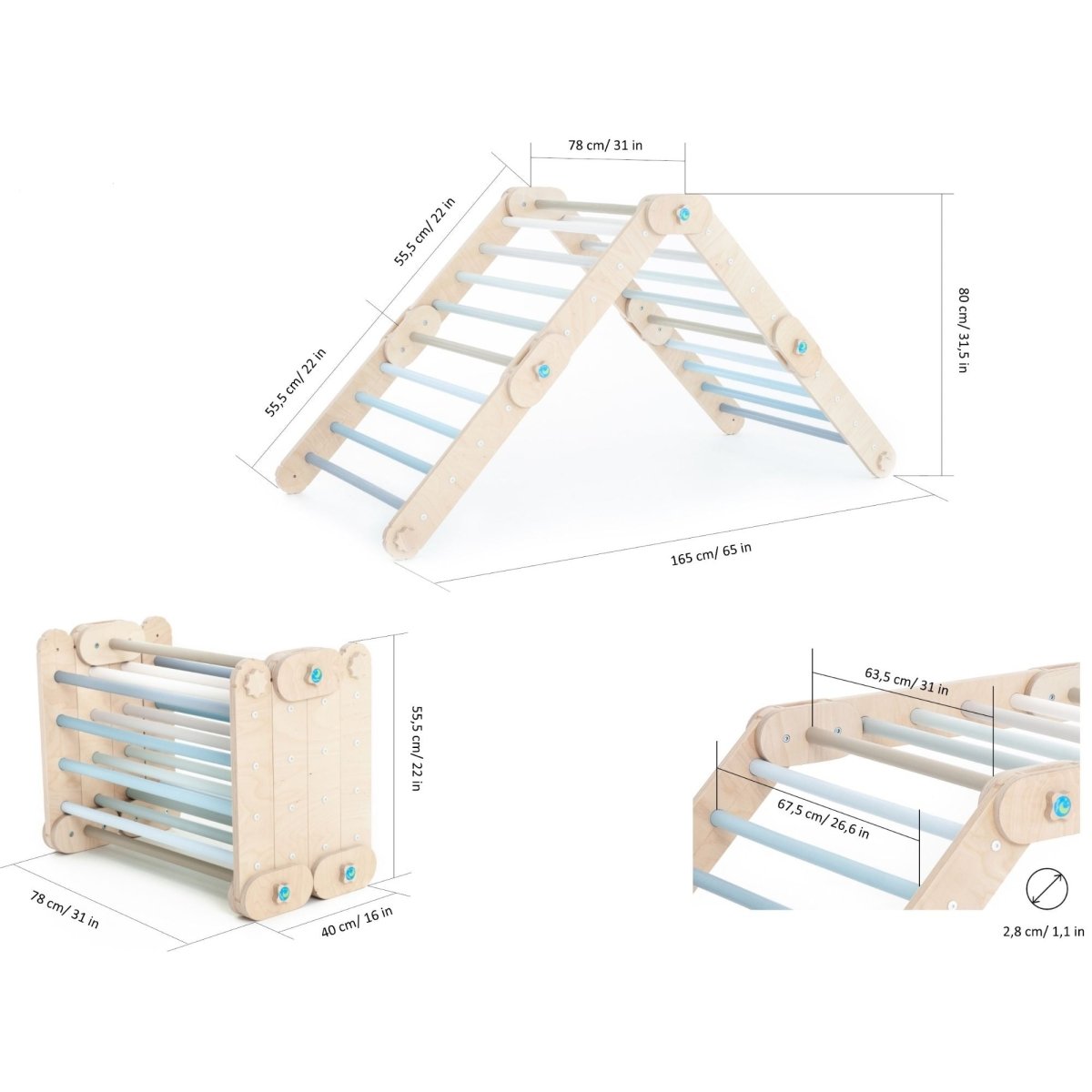 Verstellbares Kletterdreieck + 1x Rutsche | Blau - Mit blauen Stangen - Juniorito
