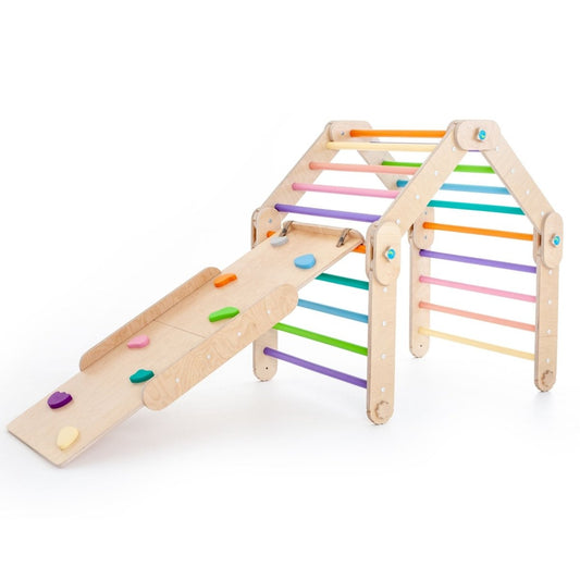 Verstellbares Kletterdreieck + 1x Rutsche | Bunt - Mit blauen Stangen - Juniorito