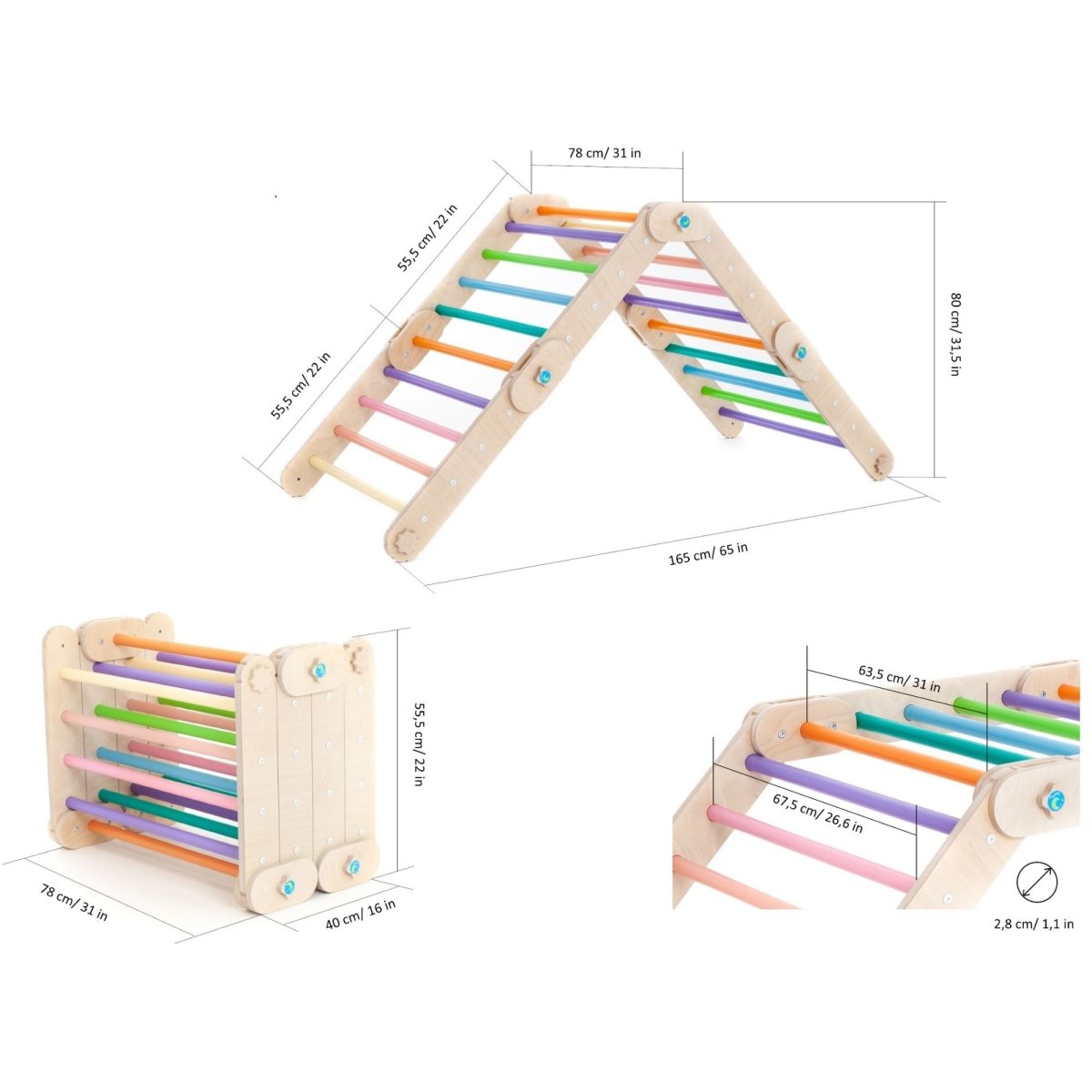 Verstellbares Kletterdreieck + 1x Rutsche | Bunt - Mit blauen Stangen - Juniorito