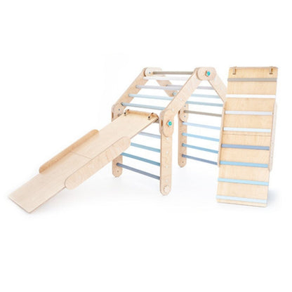 Verstellbares Kletterdreieck + 2x Rutsche | Blau - Mit blauen Stangen - Mit blauen Stangen - Juniorito