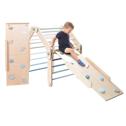 Verstellbares Kletterdreieck + 2x Rutsche | Blau - Mit blauen Stangen - Mit blauen Stangen - Juniorito